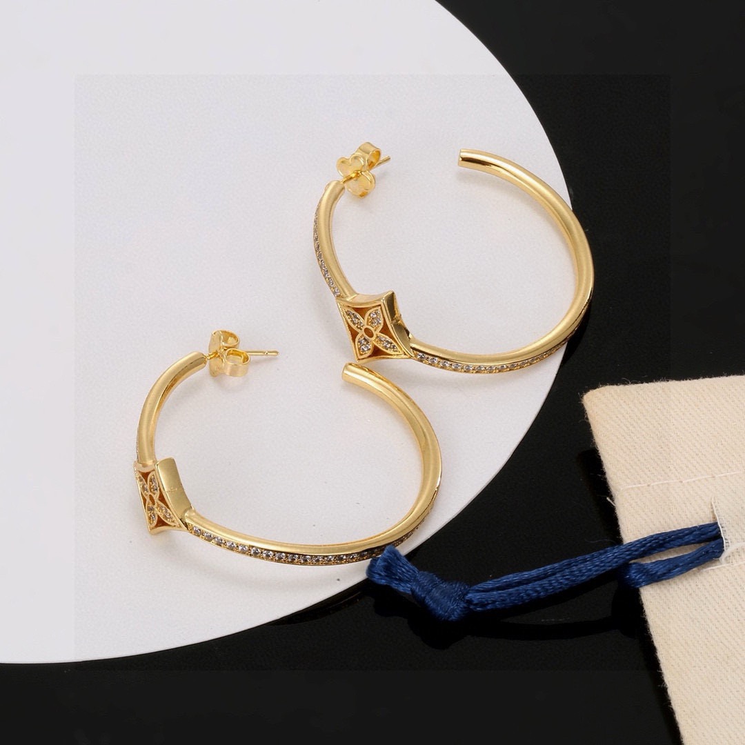 louis vuitton gold monogram flower hoop earrings