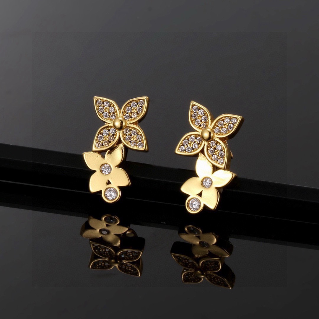 louis vuitton gold monogram flower drop earrings