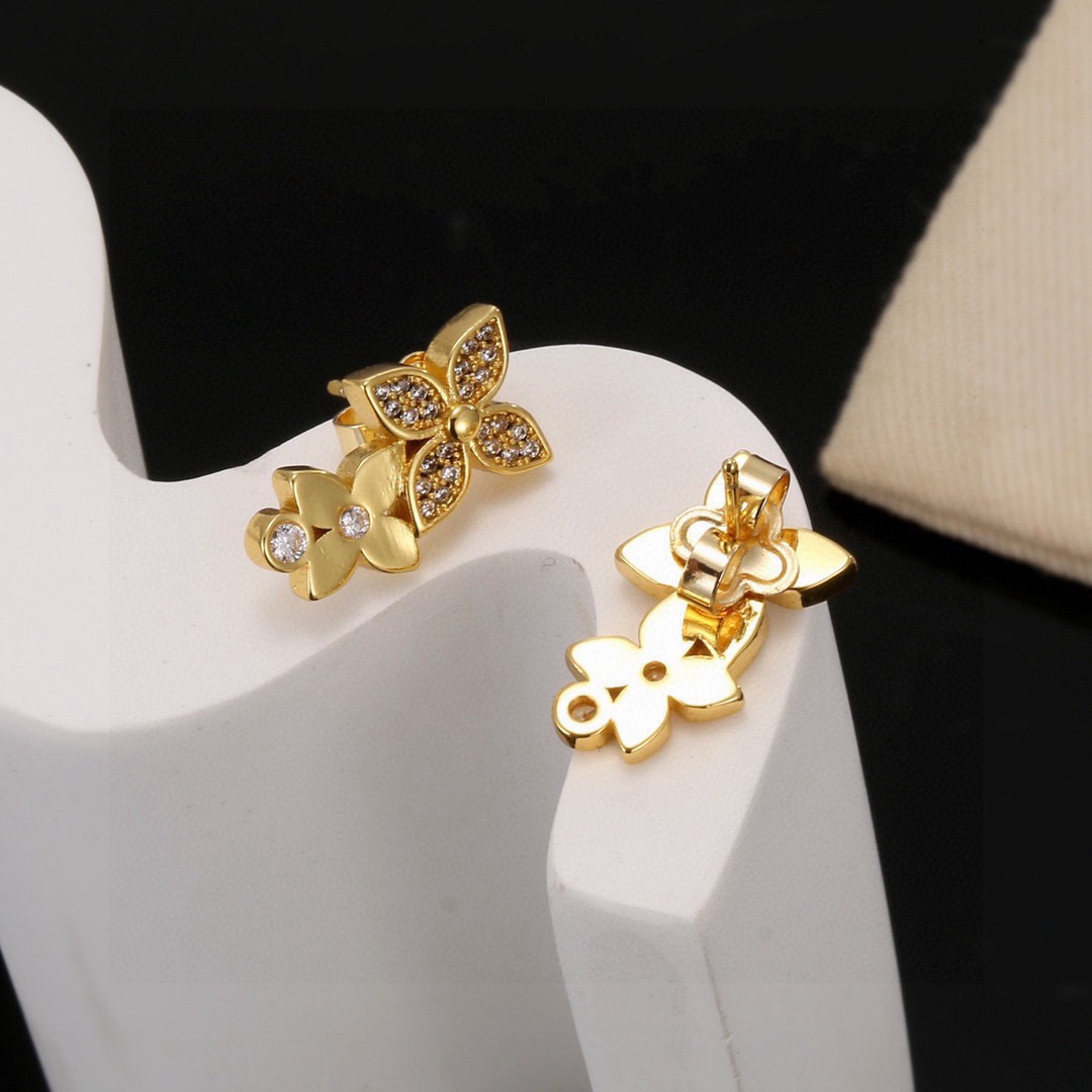 louis vuitton gold monogram flower drop earrings