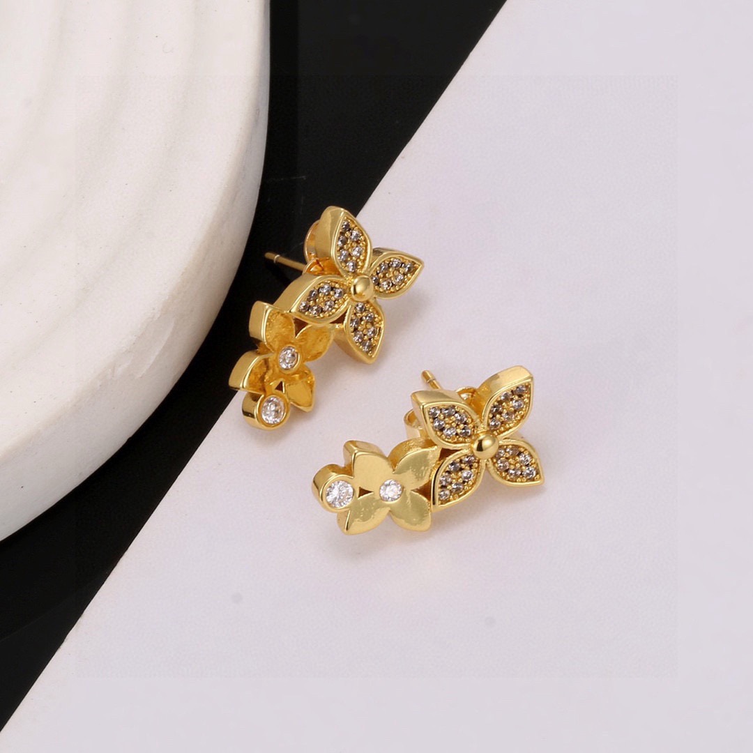louis vuitton gold monogram flower drop earrings