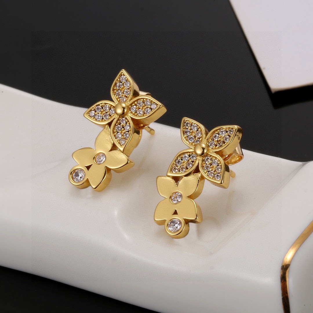 louis vuitton gold monogram flower drop earrings