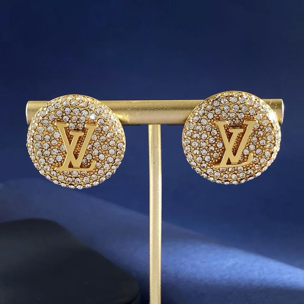 louis vuitton round pave lv stud earrings