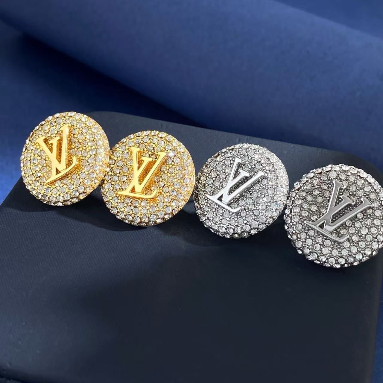 louis vuitton round pave lv stud earrings