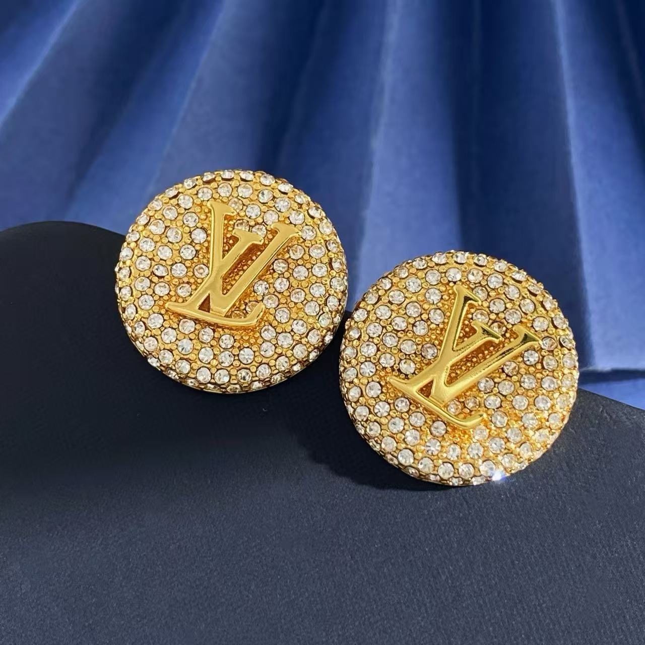 louis vuitton round pave lv stud earrings