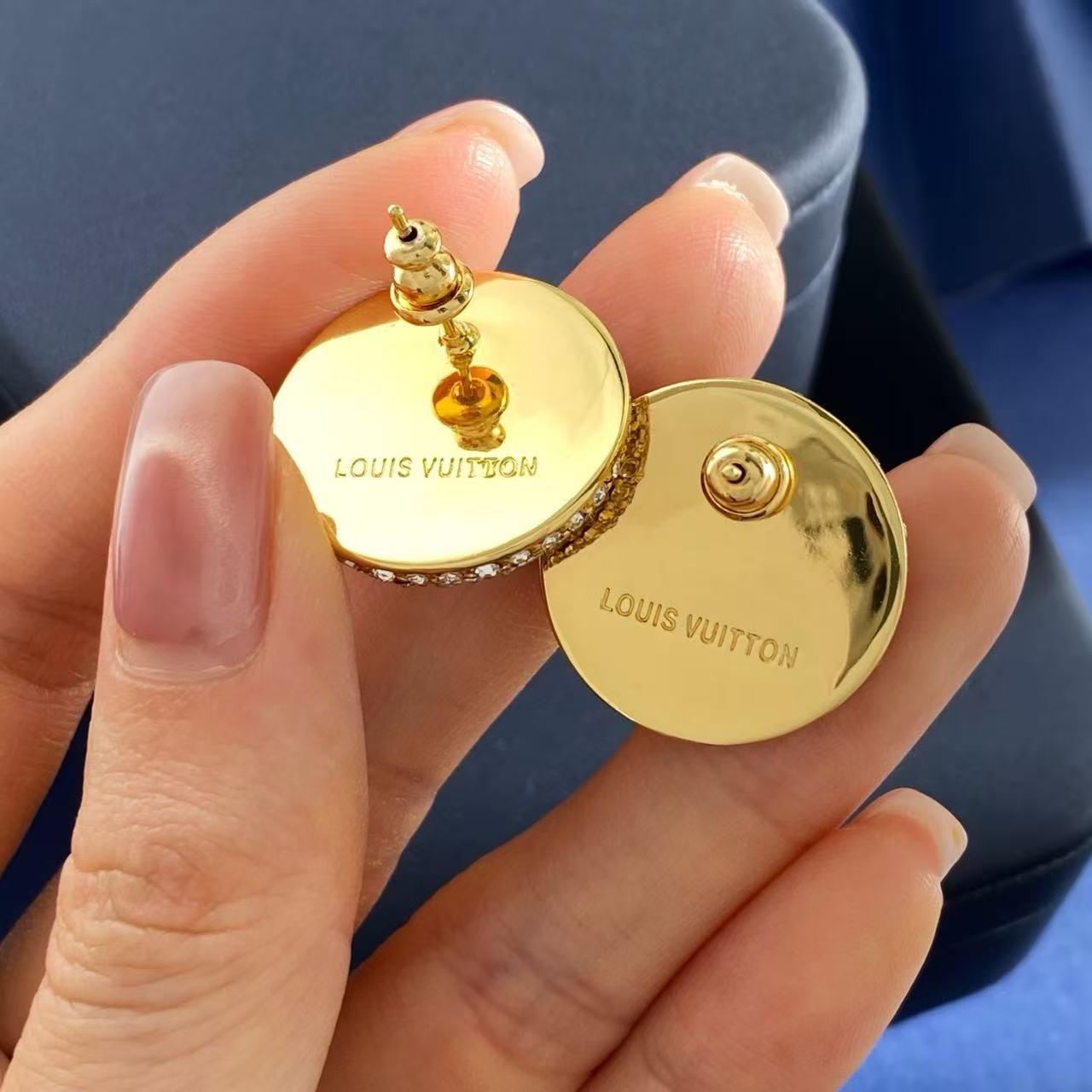 louis vuitton round pave lv stud earrings