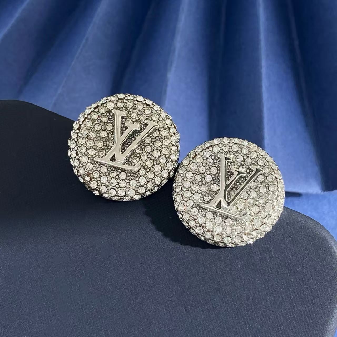 louis vuitton round pave lv stud earrings