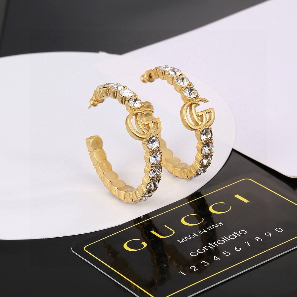 gucci interlocking multicolor crystal hoop earring