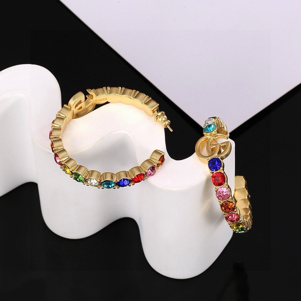gucci interlocking multicolor crystal hoop earring