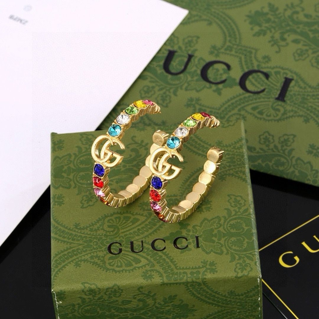 gucci interlocking multicolor crystal hoop earring