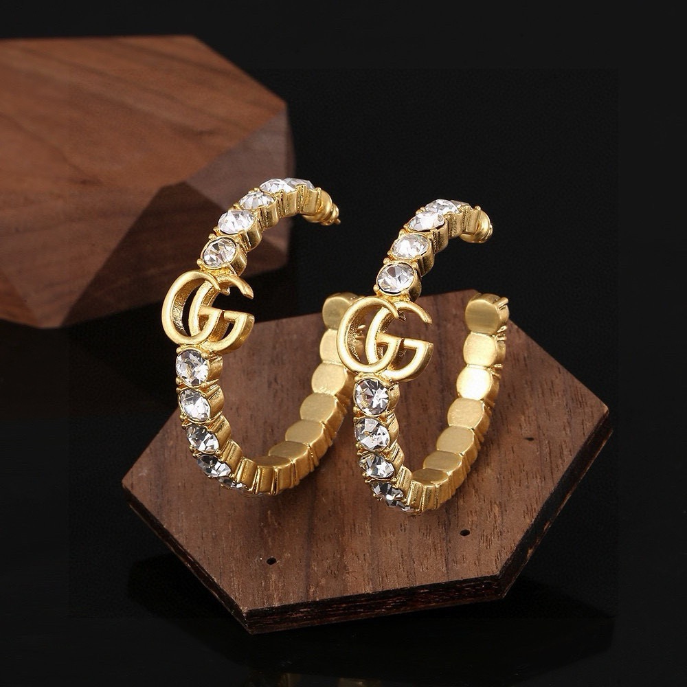 gucci interlocking multicolor crystal hoop earring