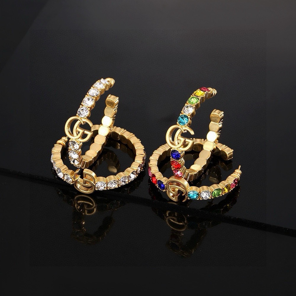 gucci interlocking multicolor crystal hoop earring