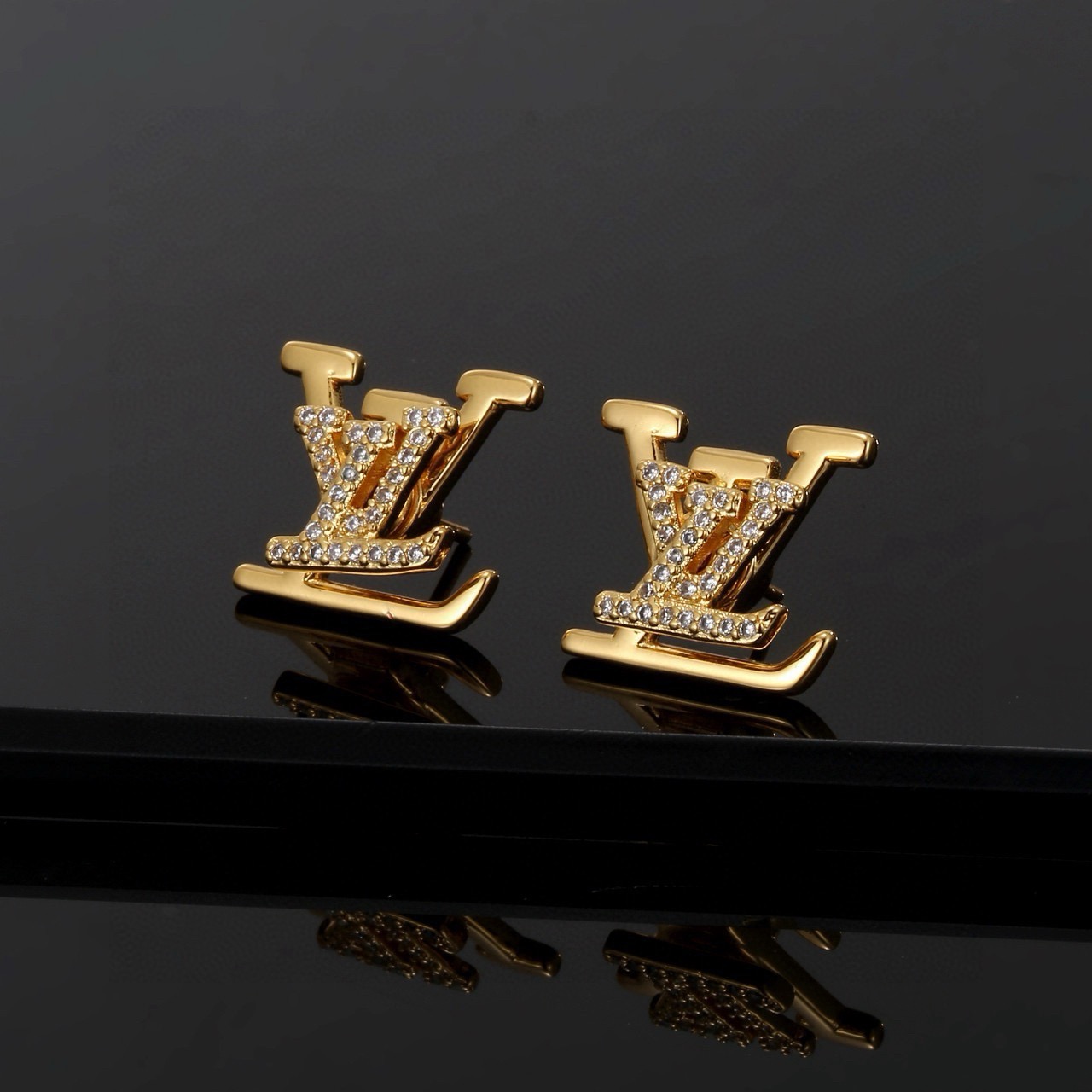 louis vuitton gold lv stud earrings