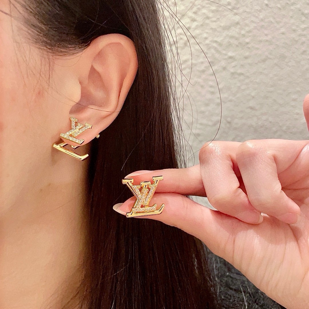 louis vuitton gold lv stud earrings