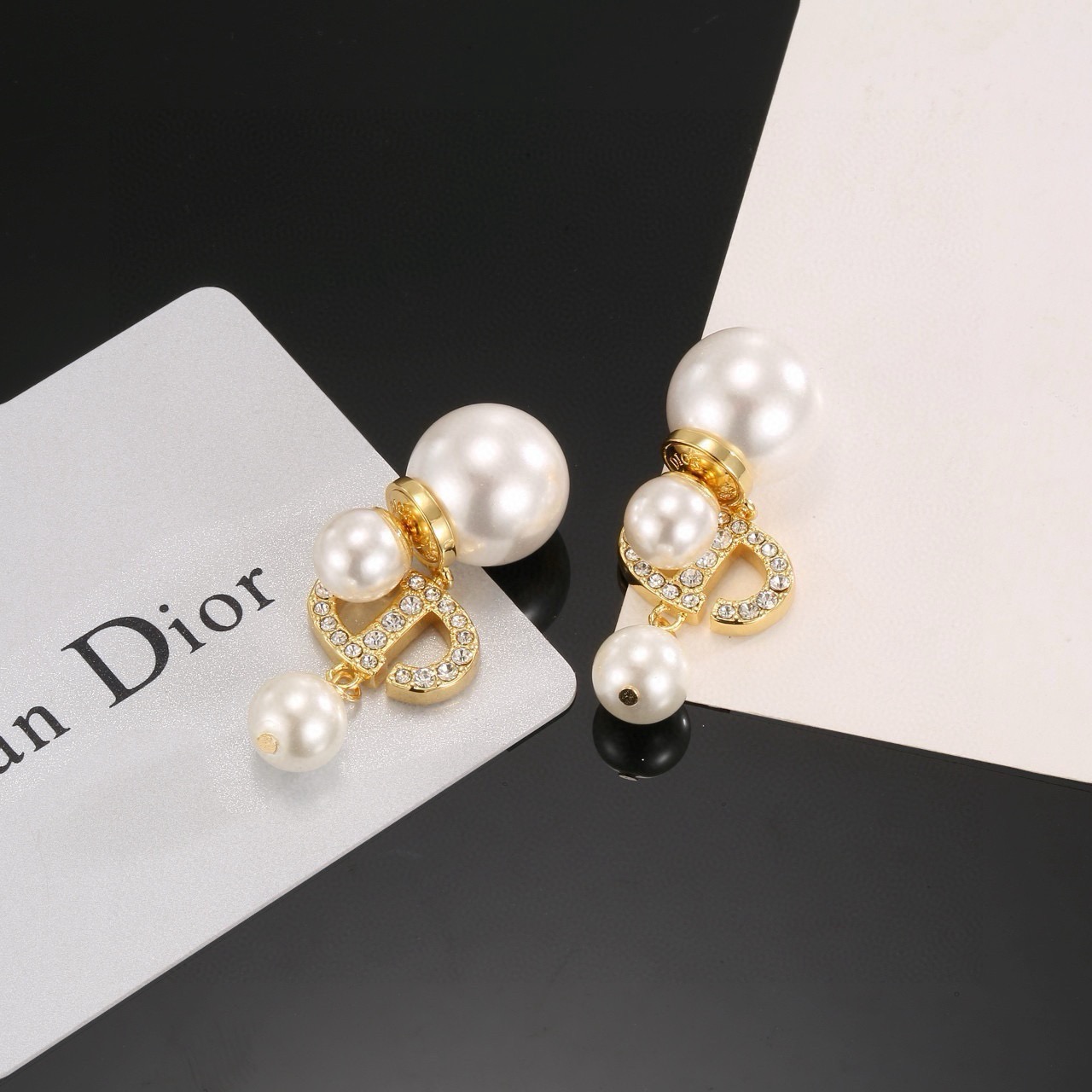 dior tribales pearl letter logo drop earrings