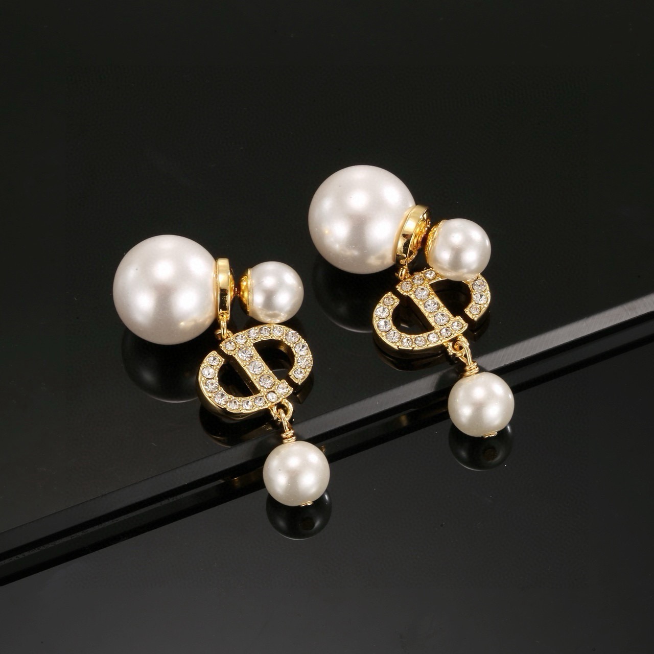 dior tribales pearl letter logo drop earrings