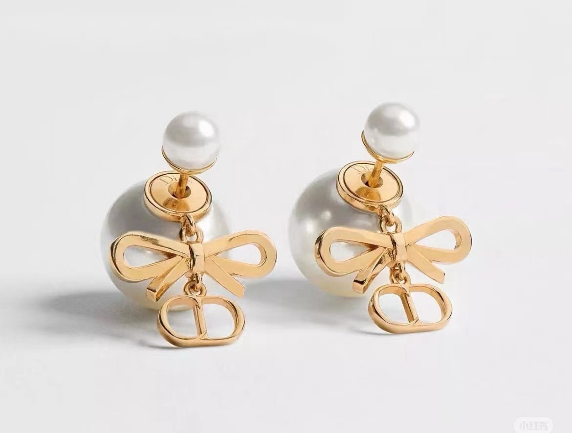 dior tribales bow pearl crystal earrings