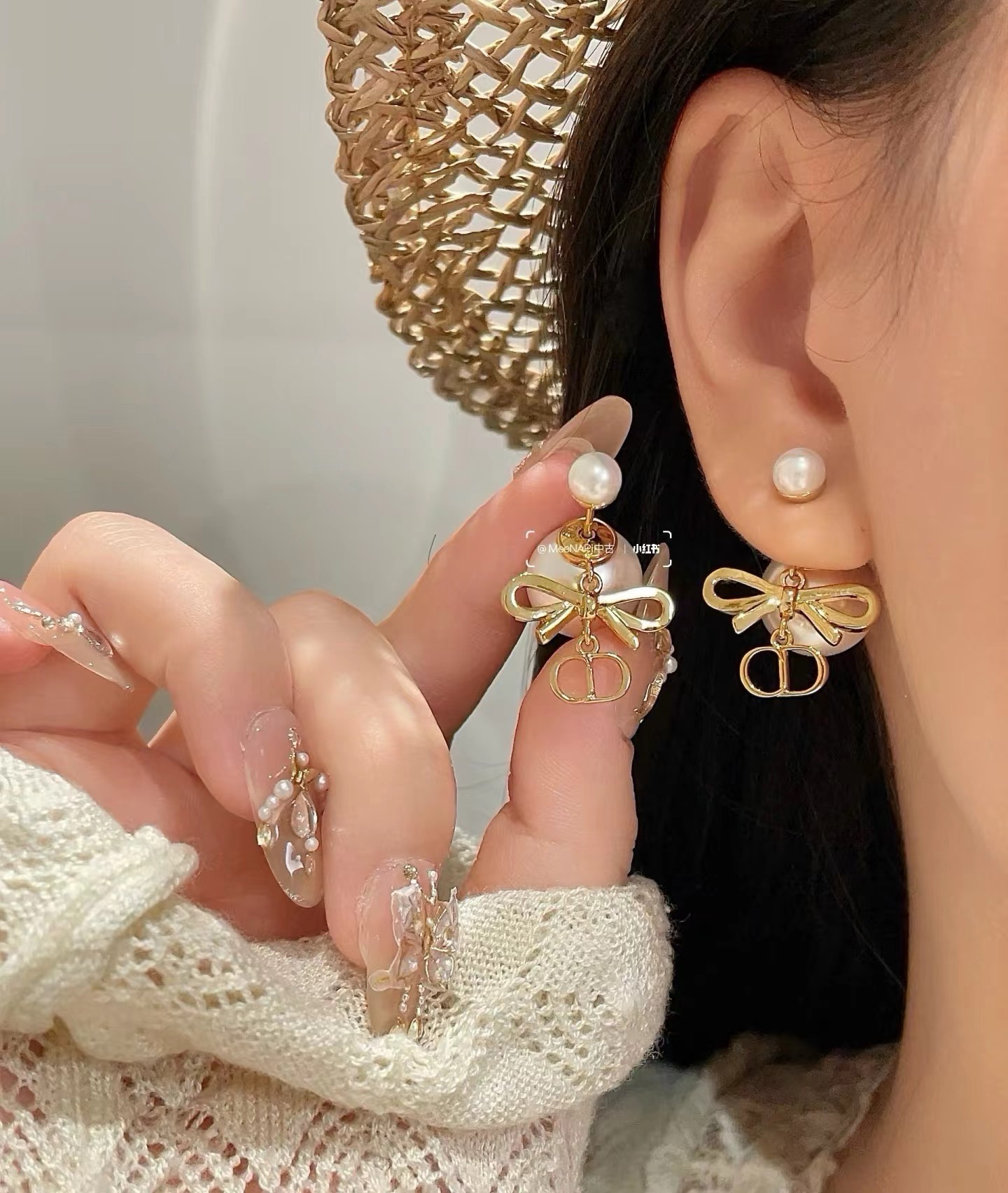 dior tribales bow pearl crystal earrings