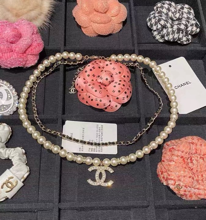 chanel pearl leather cc double strand necklace
