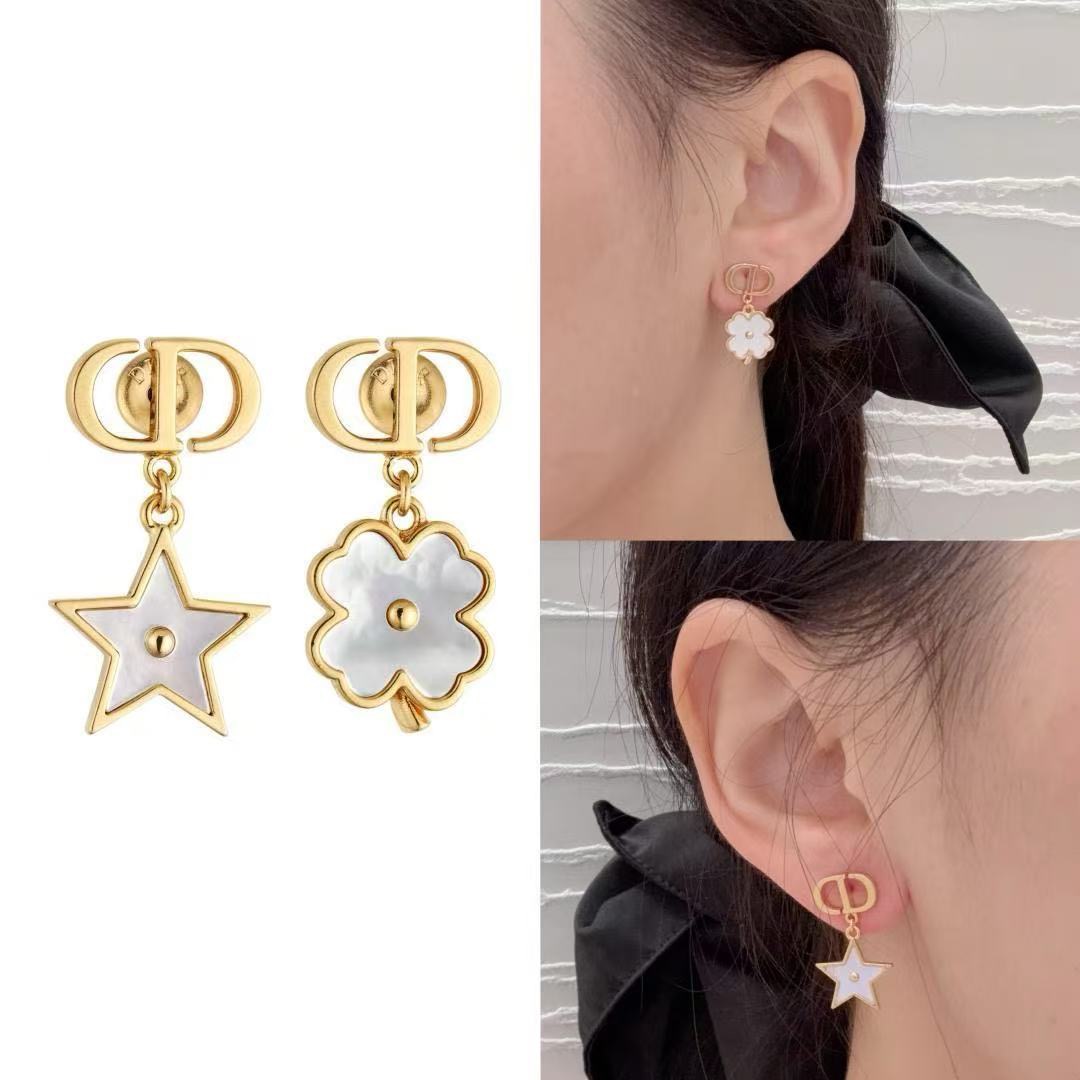 dior destiny gold star clover earrings