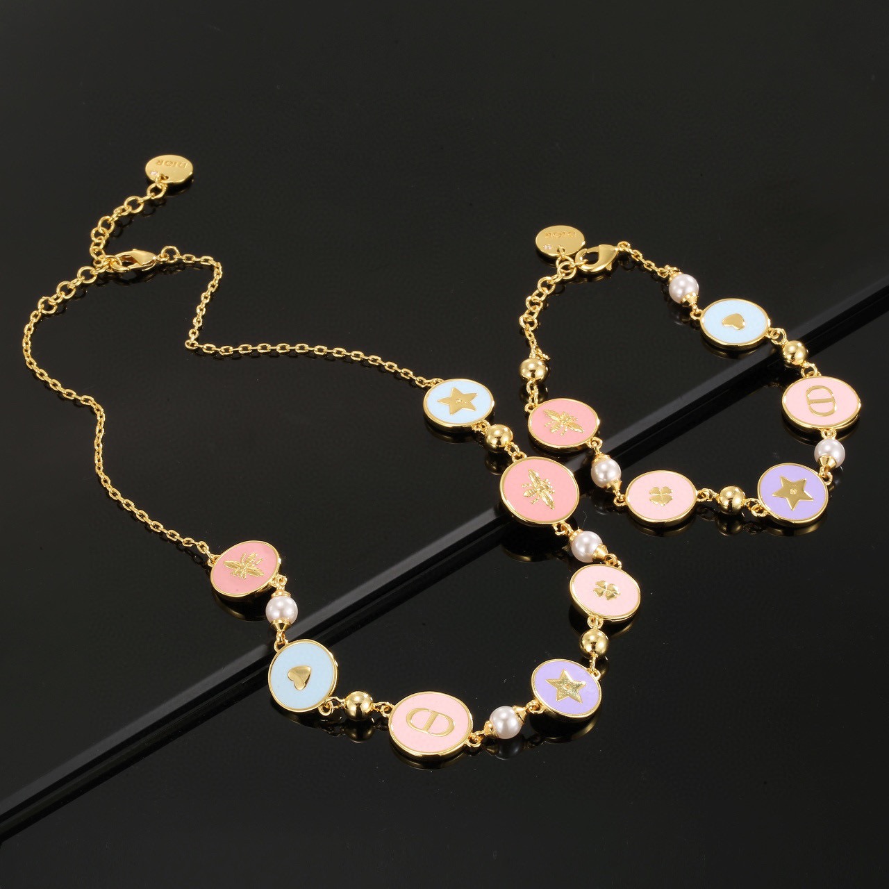 DIOR Necklace Gold Letter Pendant Pearl