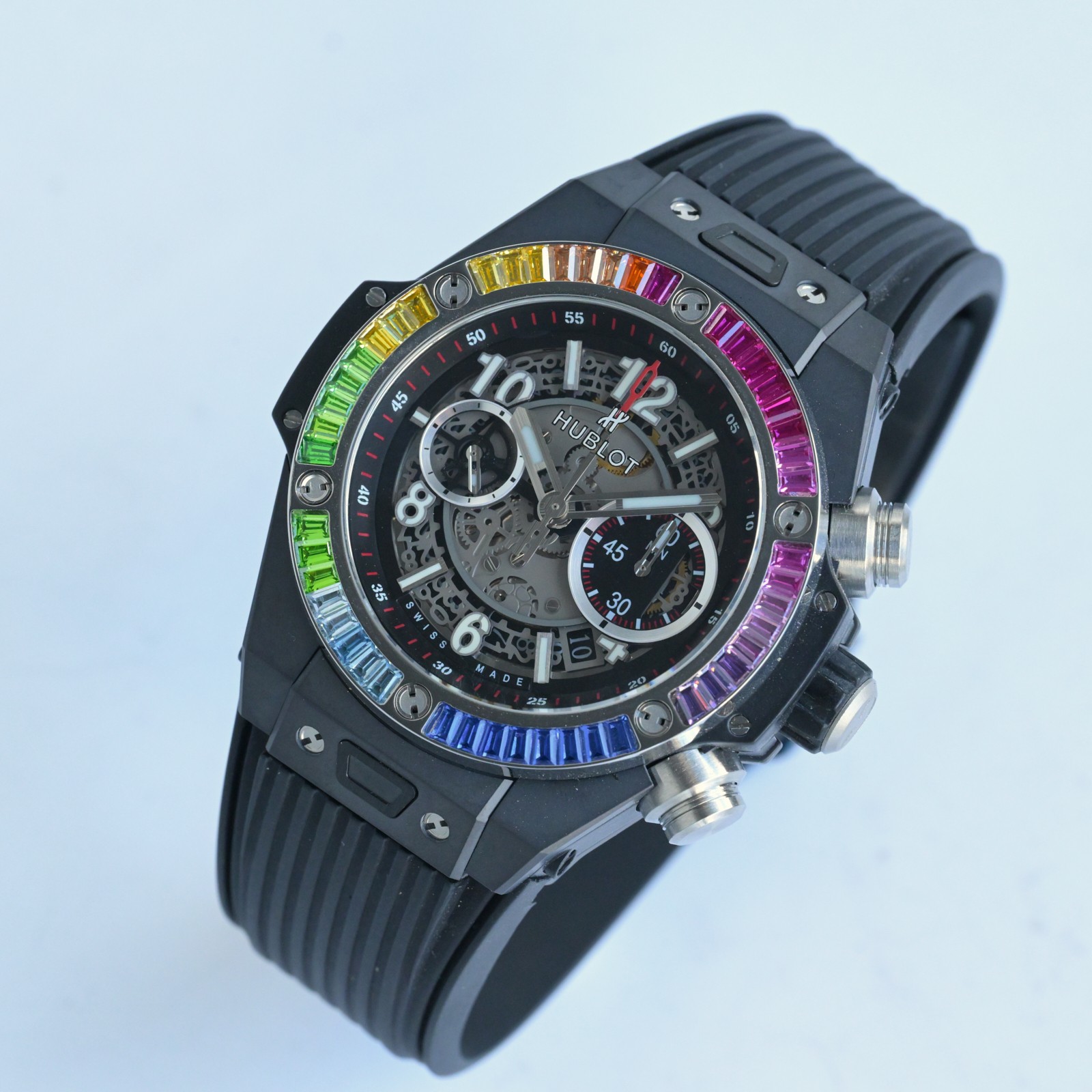 NO:725350,Drill ring +00 HB Hublot/HUBLOT T8 High-end products are coming. HB’s ingenuity, Hublot boutique is born. Hublot BIG BANG series 411.NM..RX watch equipped with manual movement mechanism, modified HUB1242Unico, table diameter 45.5mm, all-ceramic series, vibration frequency 28800, power 72 hours, imported rubber strap multi-functional mechanical watch,,19860909钻圈+00 HB 恒宝/ HUBLOT T8 高端狠货来袭 HB匠心之作 恒宝精品横空出世 宇舶BIG BANG系列411.NM..RX腕表 搭载手动机芯机械 改装HUB1242Unico 表径45.5mm 全陶瓷系列 振频28800 动力72小时 进口橡胶表带多功能机械腕表,,,Watch