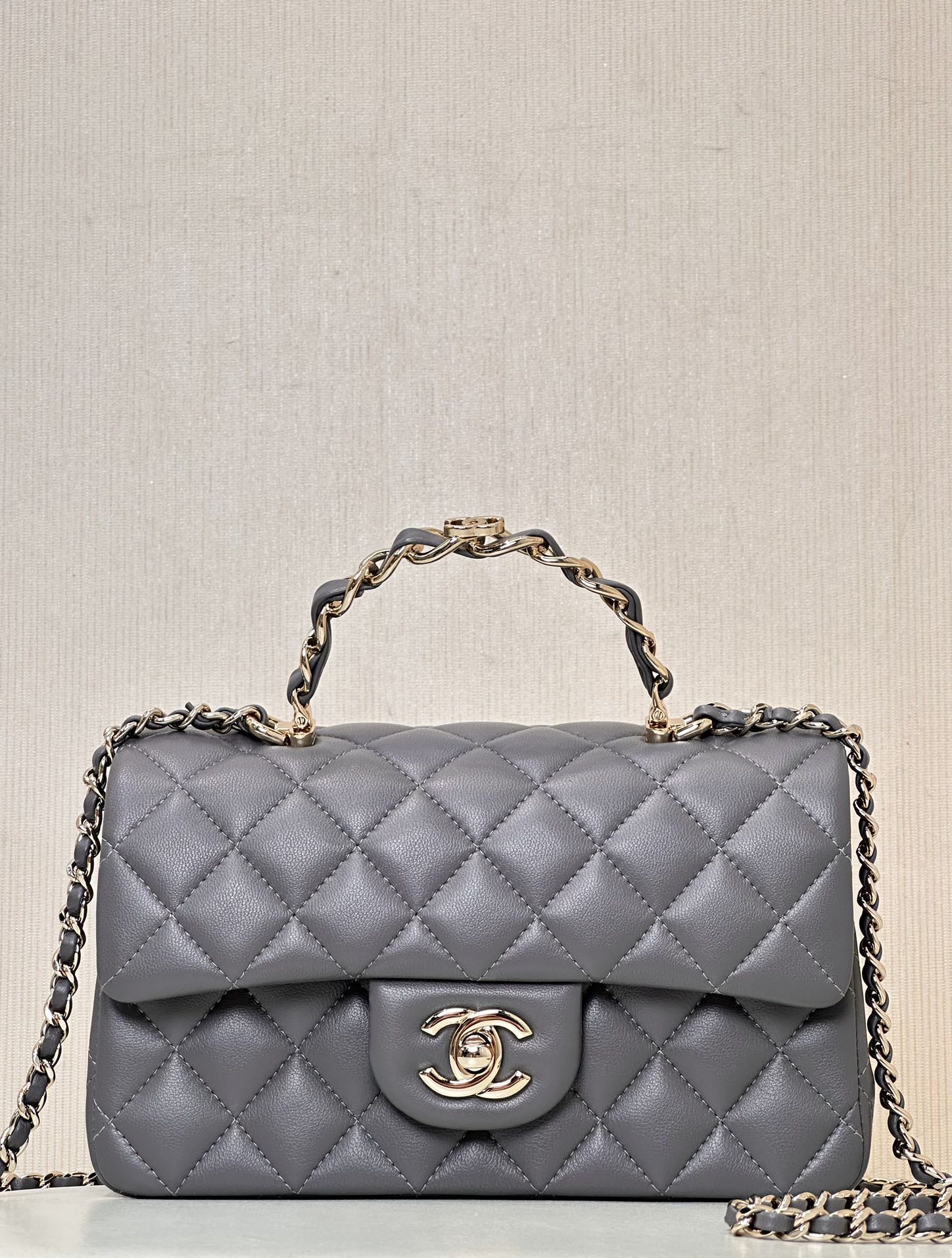 CHANEL シャネル 23K ハンドル CF Mini キルティングチェーン ダブルCロゴ ライトゴールド金具 ワンショルダー斜め掛けバッグ-トップ品質