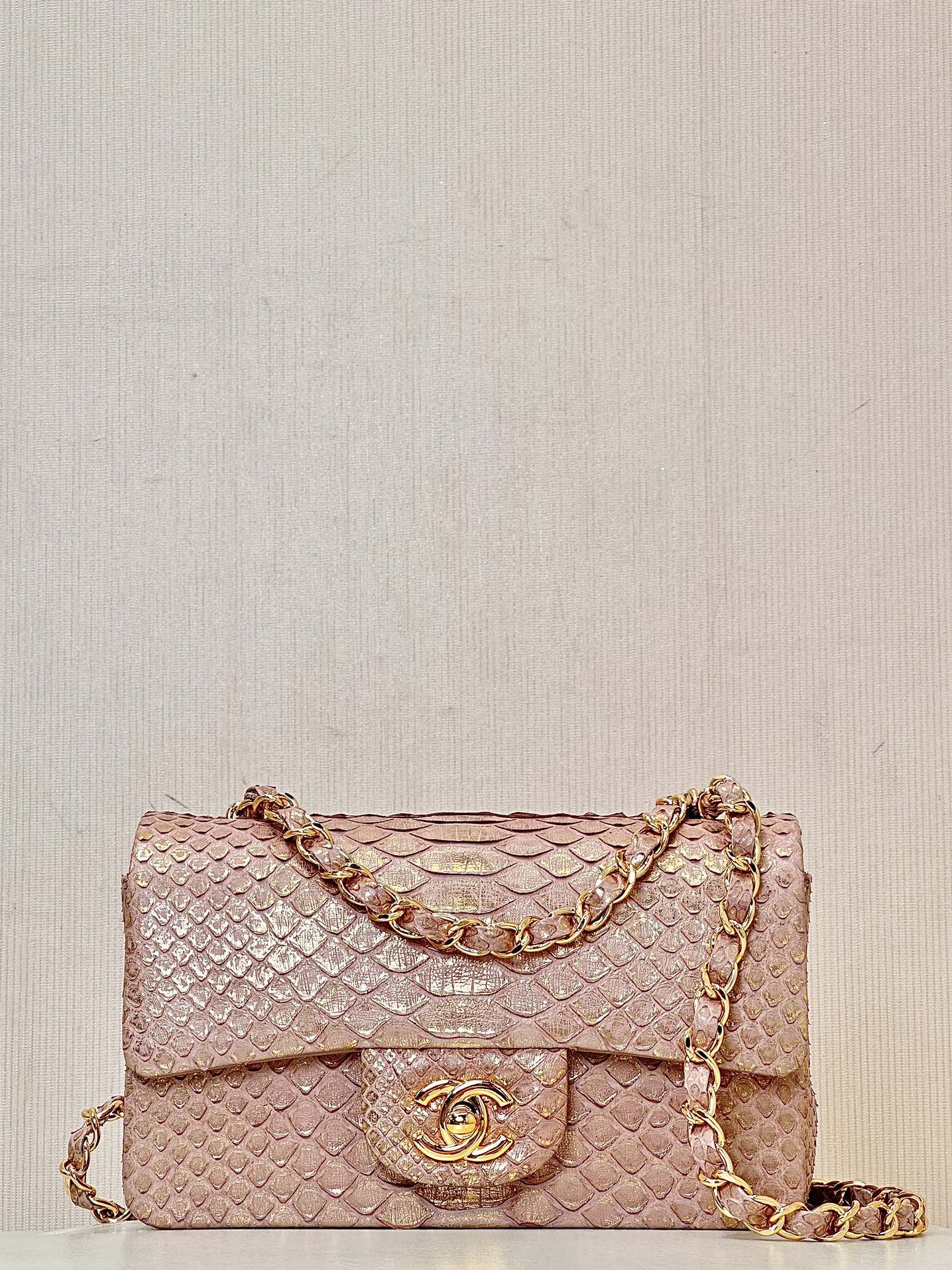 CHANEL рэдкісны класічны міні-мяшок з ланцужком са скуры пітона, паўднёваафрыканскі пітон, вінтажная зашпілька з двайной літарай C, каштоўны калекцыйны прадмет
