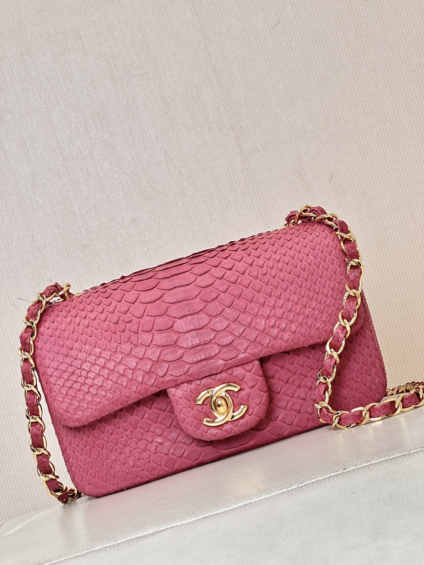 CHANEL 稀有蟒蛇皮 CFmini 链条包 南非蟒蛇皮 复古双C扣 保值收藏品