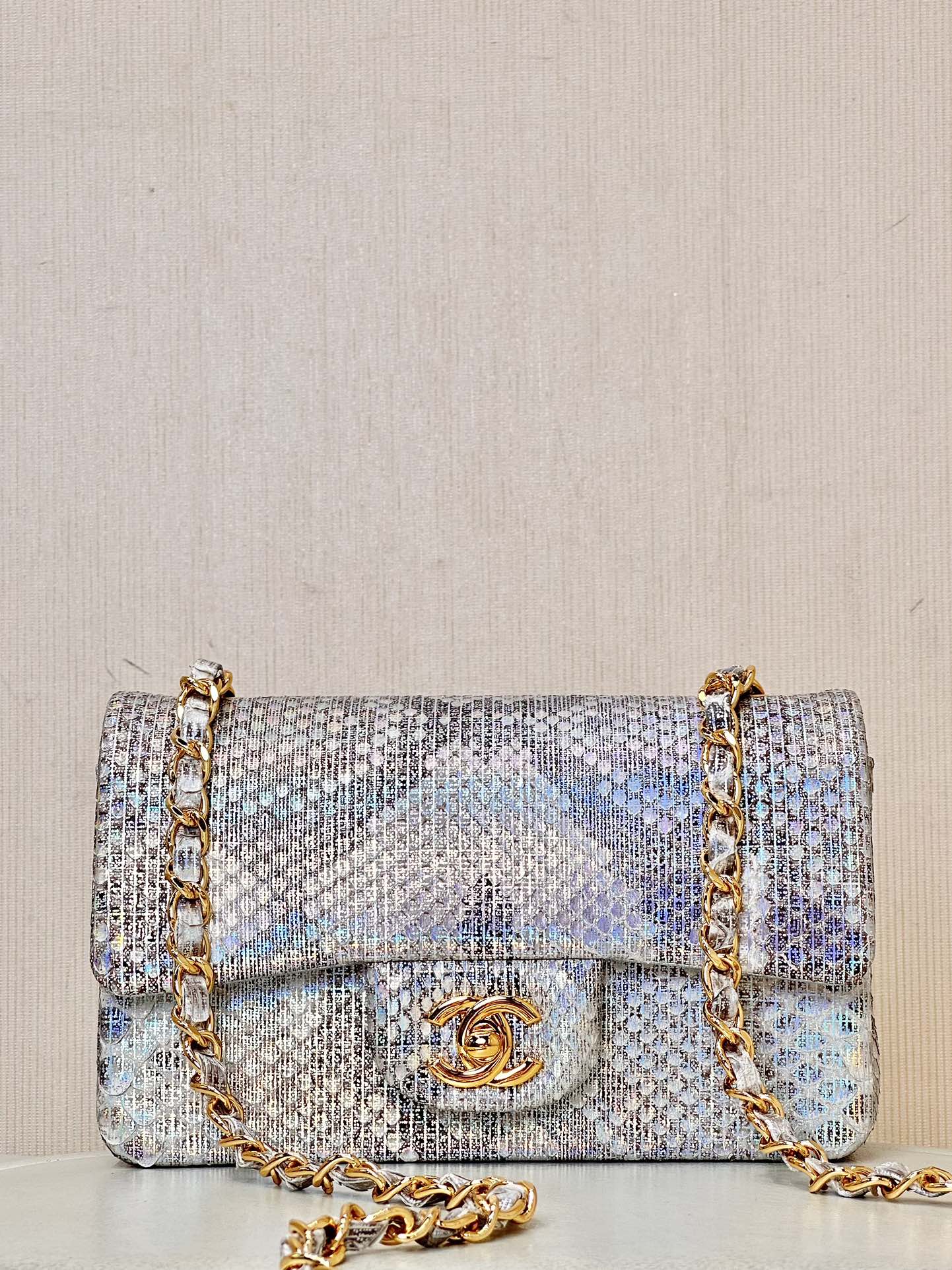 CHANEL рэдкі пітон скура CFmini ланцужок сумка паўднёваафрыканскі пітон скура рэтра двойчы C зашпілька каштоўны калекцыйны прадмет