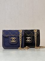 Chanel Portefeuilles Noir Cuir de vache Peau mouton Série d'été Vintage Mini 1 Chanel Portefeuilles Noir Cuir de vache Peau mouton Série d’été Vintage Mini