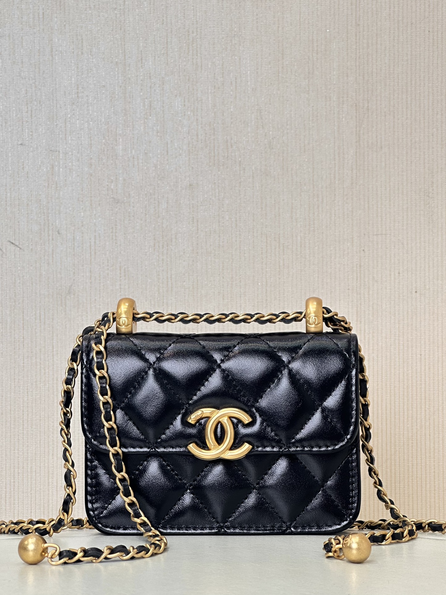 CHANEL 고급 수공방 더블 골드볼 광택 소가죽 퀼팅 WOC 체인 코인지갑-최상급 품질