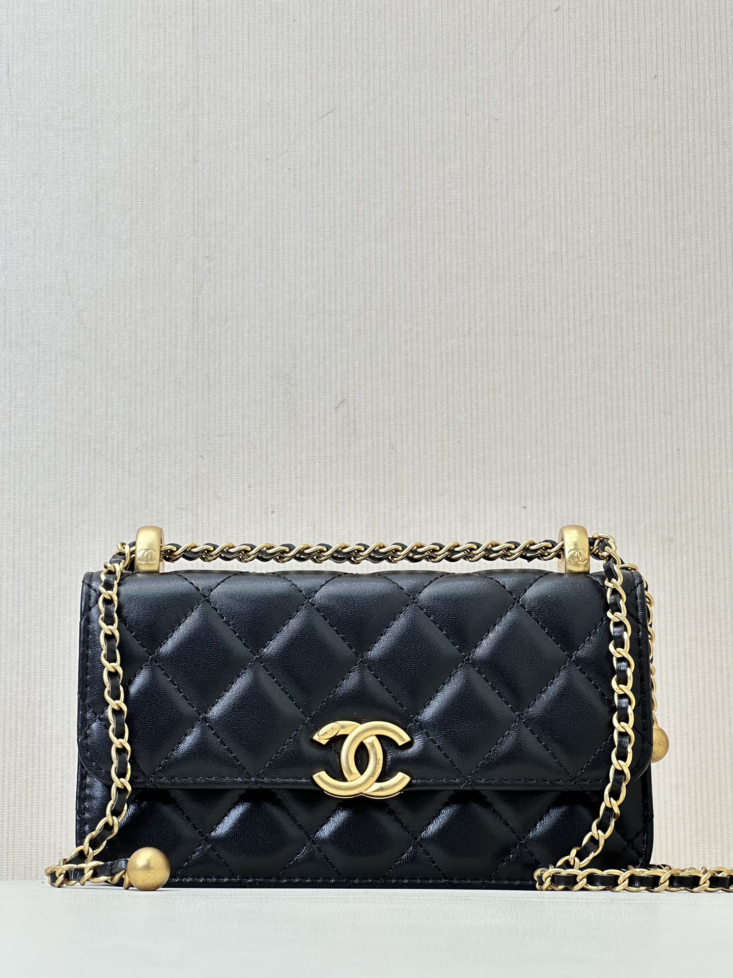 CHANEL dubbele gouden bal verstelbare ketting WOC ruitpatroon leer-doorregen ketting dubbele C sluiting handtas schouder crossbody - topkwaliteit