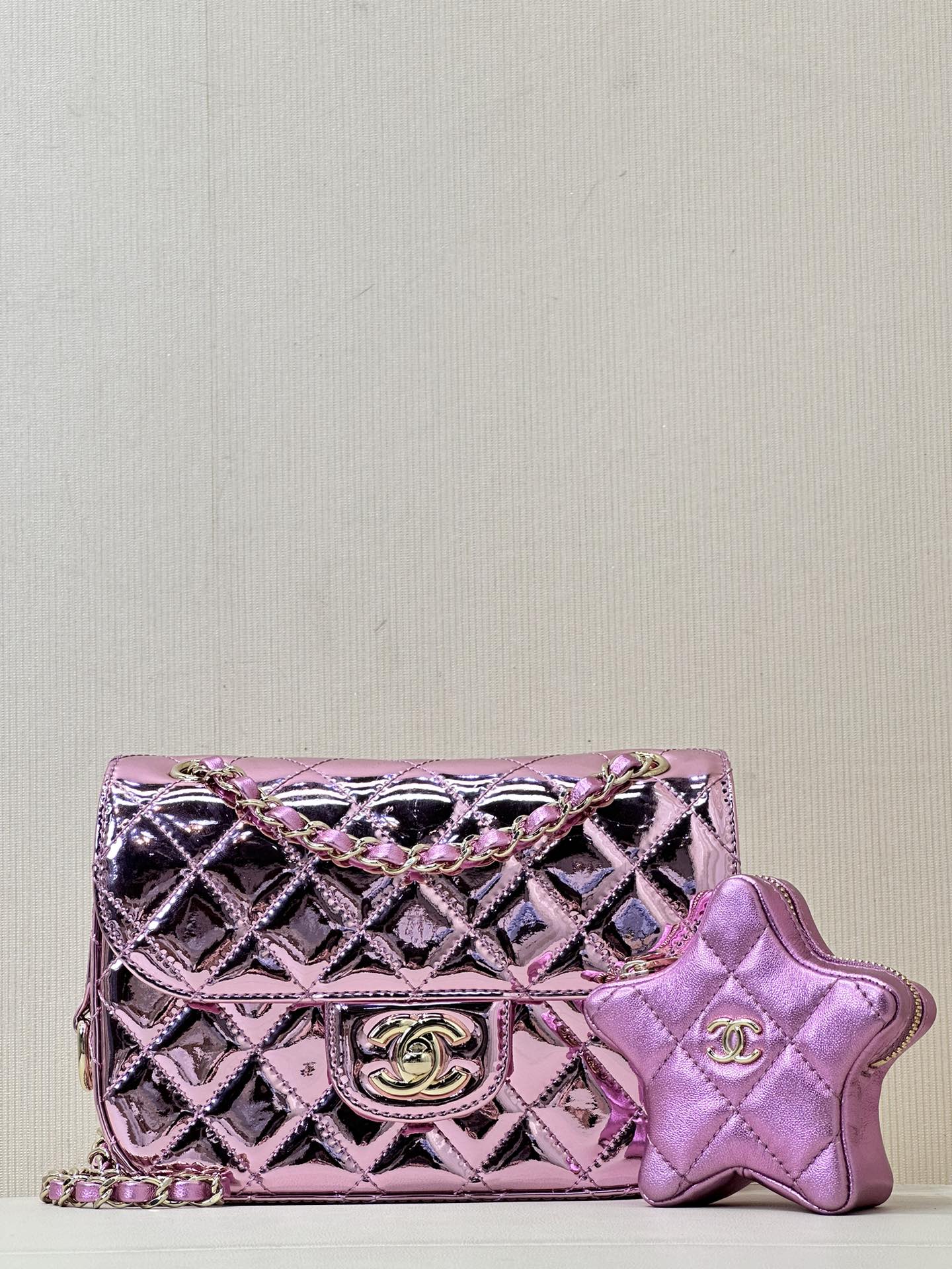 CHANEL 24C зорка квадратны тоўсцік лакіраваная люстраная пяціканцовая зорка падвеска здымная манетніца праз плячо цераз плячо - топ-якасць