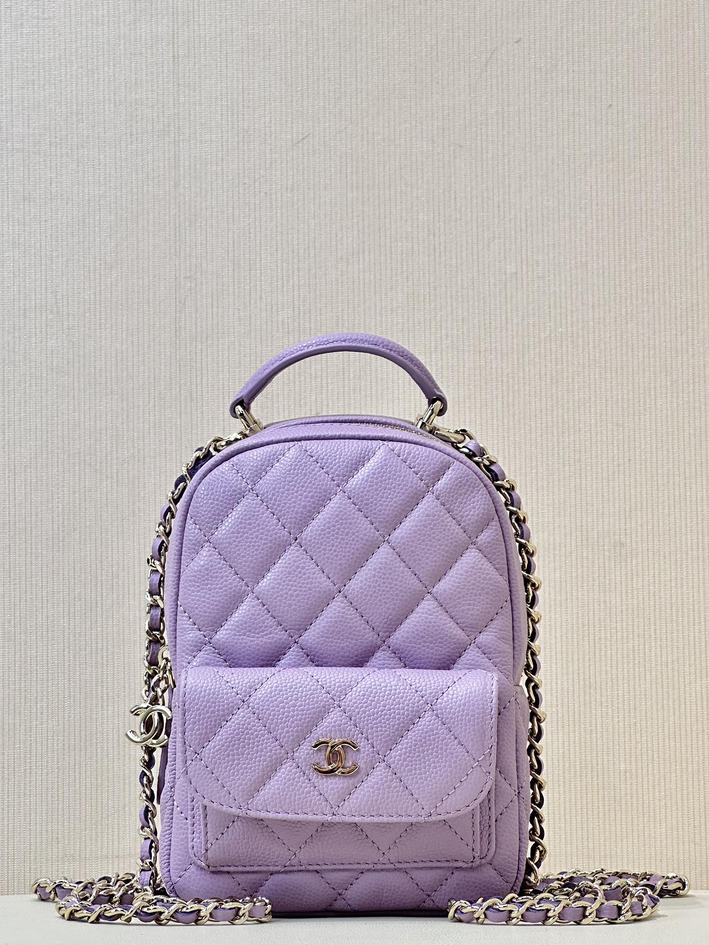 CHANEL 24C mini schoolbag rucksack lychee-grain cowhide vintage glossy hardware refined versatile - top quality