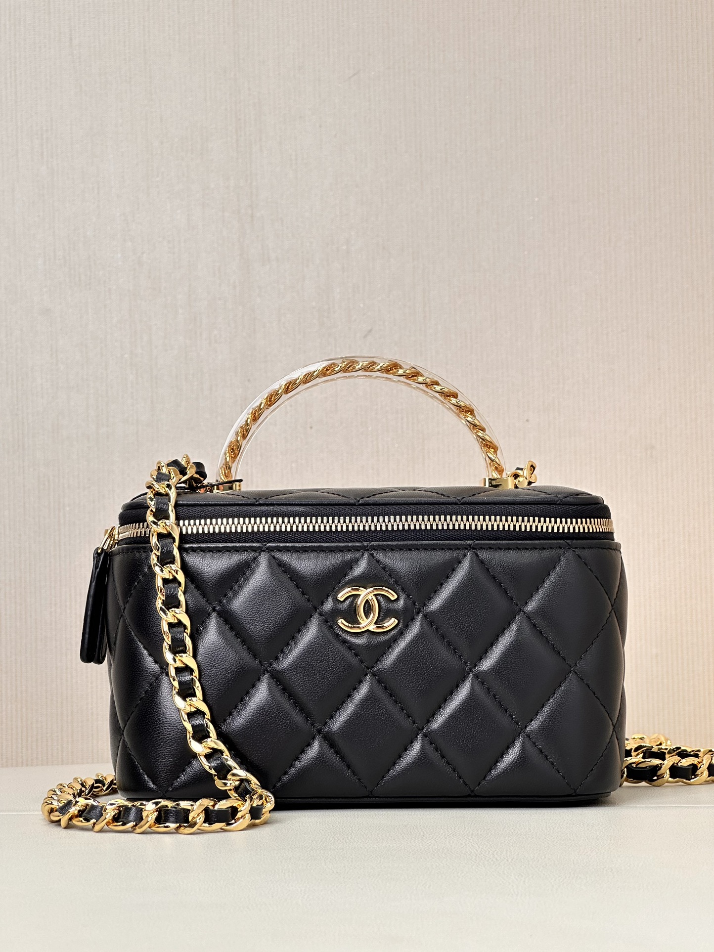 CHANEL акрылавы залаты ланцужок-ручка доўгі box bag са схаваным залатым ланцужком з люстэркам для макіяжу ручная/плечавая/наплечная-вышэйшая якасць