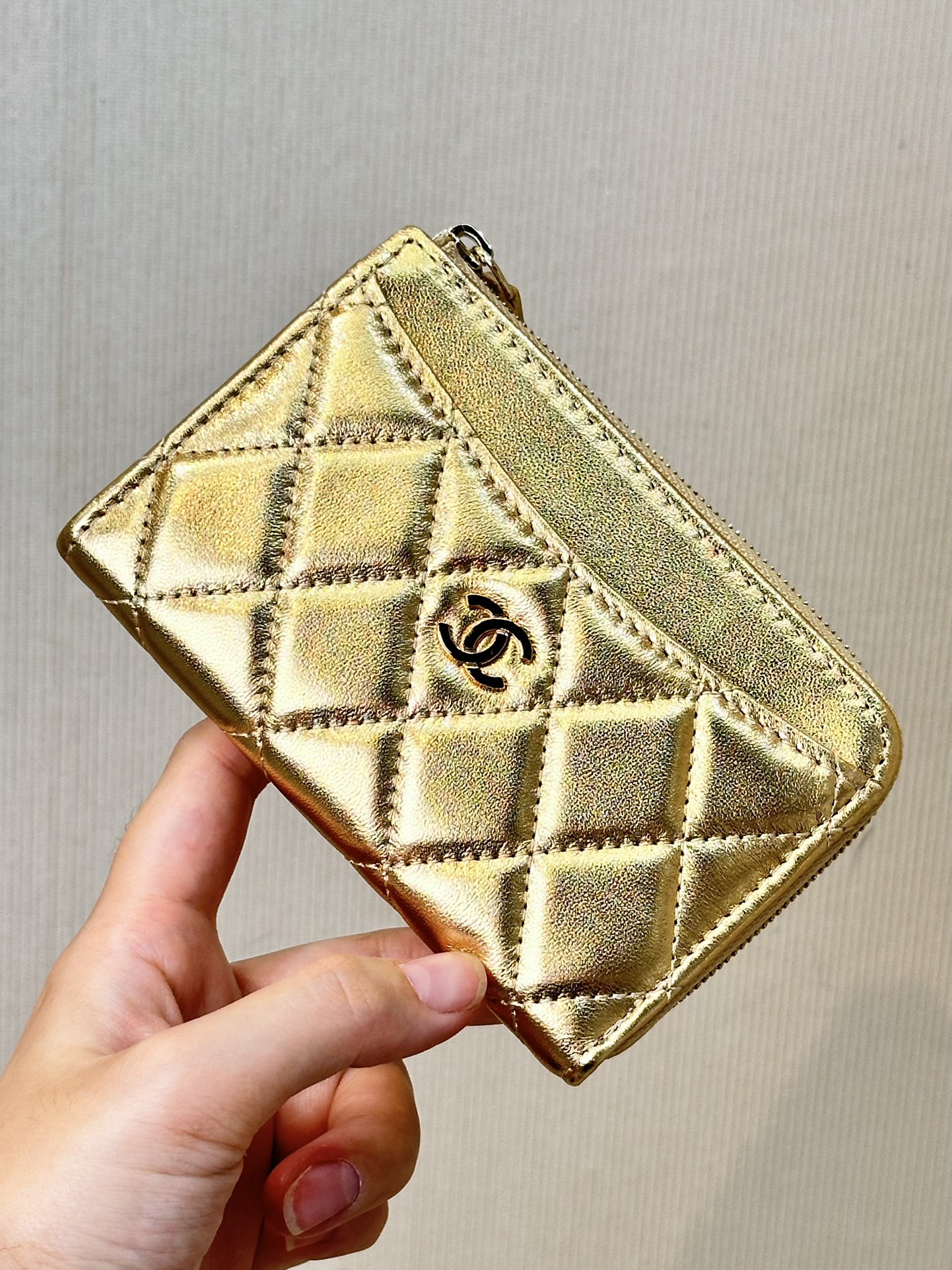 CHANEL leather-interwoven chain double-C hardware coin purse card holder L-shaped zipper 2-in-1 original factory perfect details