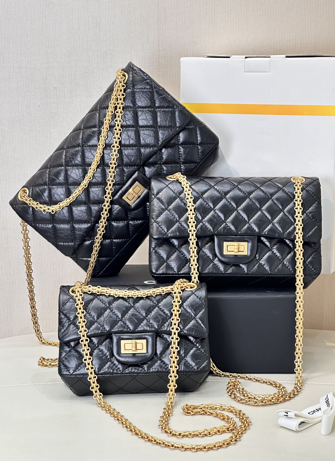 CHANEL Grained Calfskin Square Bag Quilted 2.55 Classic Chain Bag Shoulder Crossbody - Top Quality
