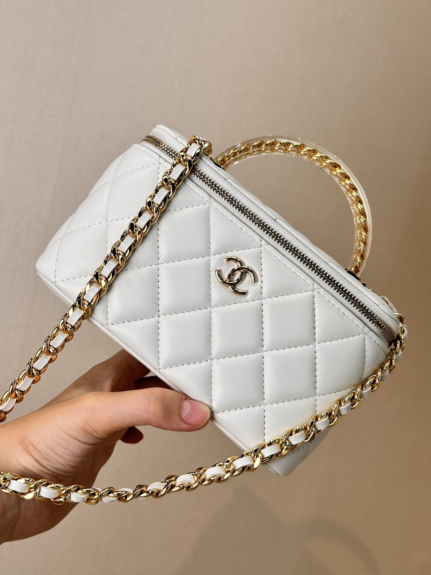 CHANEL акрылавы залаты ланцужок-ручка доўгі box bag унутры схаваны залаты ланцужок з люстэркам для макіяжу ручная/праз плячо/кроссбодзі - топ-якасць