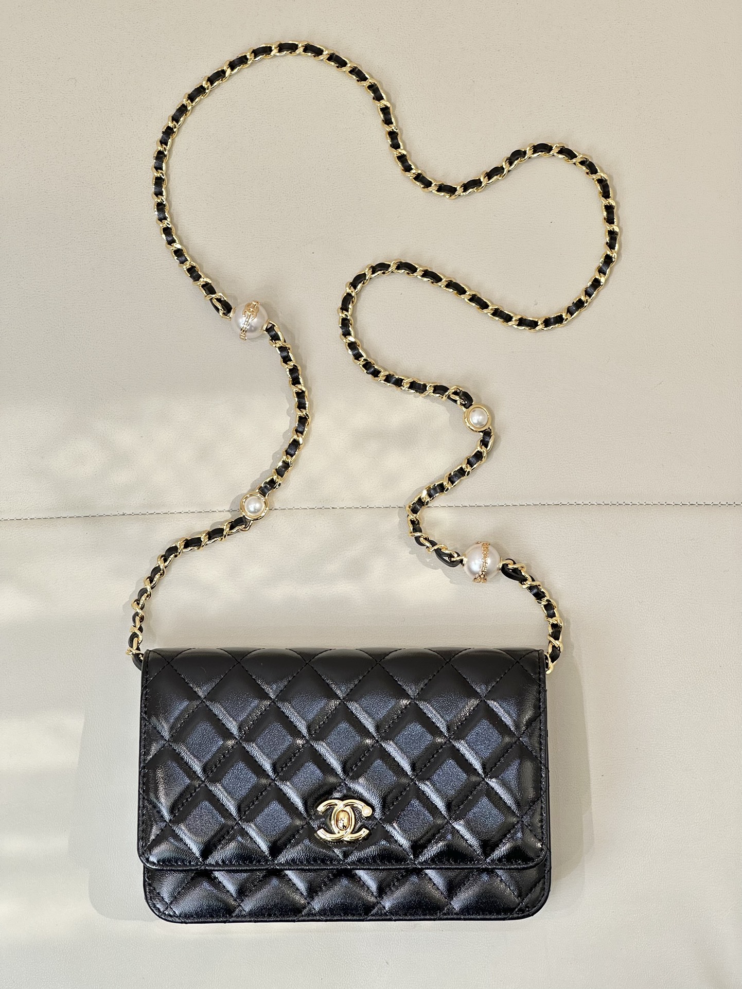 CHANEL 24K Pearl Embossed Letter Box Bag WOC Oil Wax Leather Vintage Gorgeous Collector's Edition - Top Quality