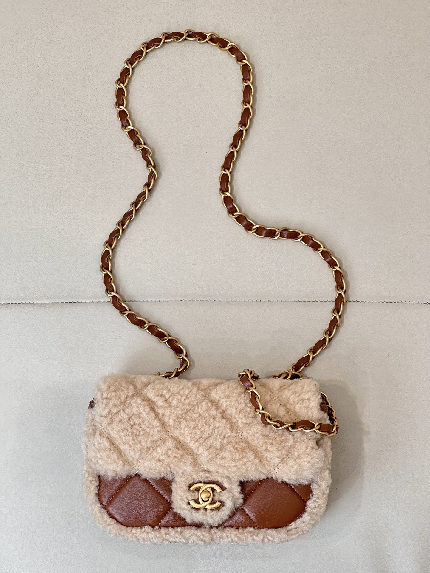 CHANEL 24K Teddy Bear Shearling Flap Bag Maillard Color Series Shoulder Crossbody Small Fall Winter Style - Top Quality