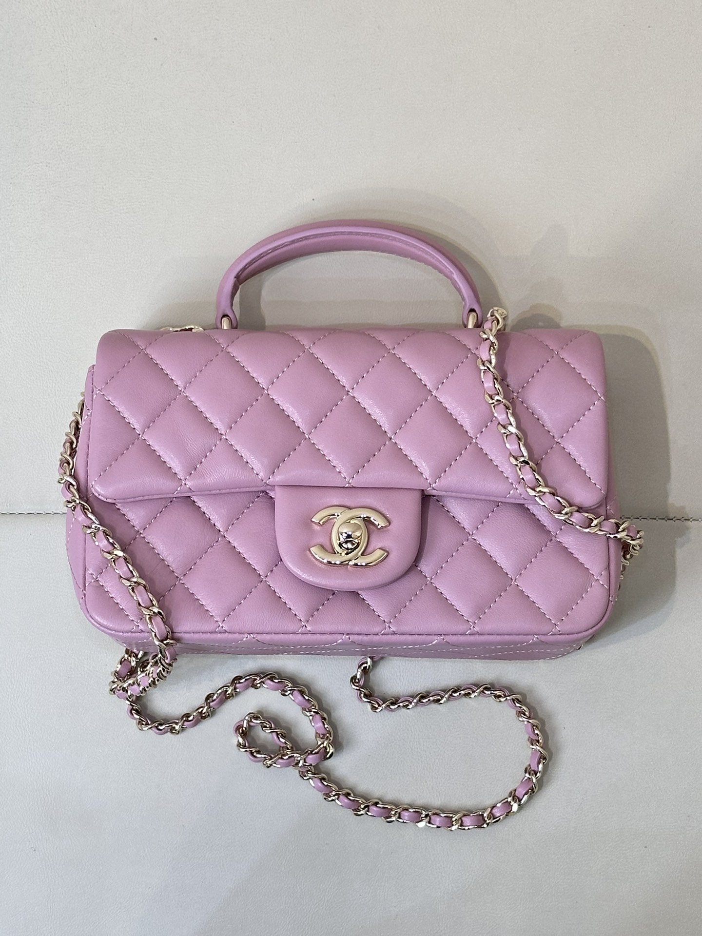 CHANEL シャネル 23K ハンドル CF Mini キルティングチェーン ダブルCロゴ ライトゴールド金具 ワンショルダー斜め掛けバッグ-トップクオリティ