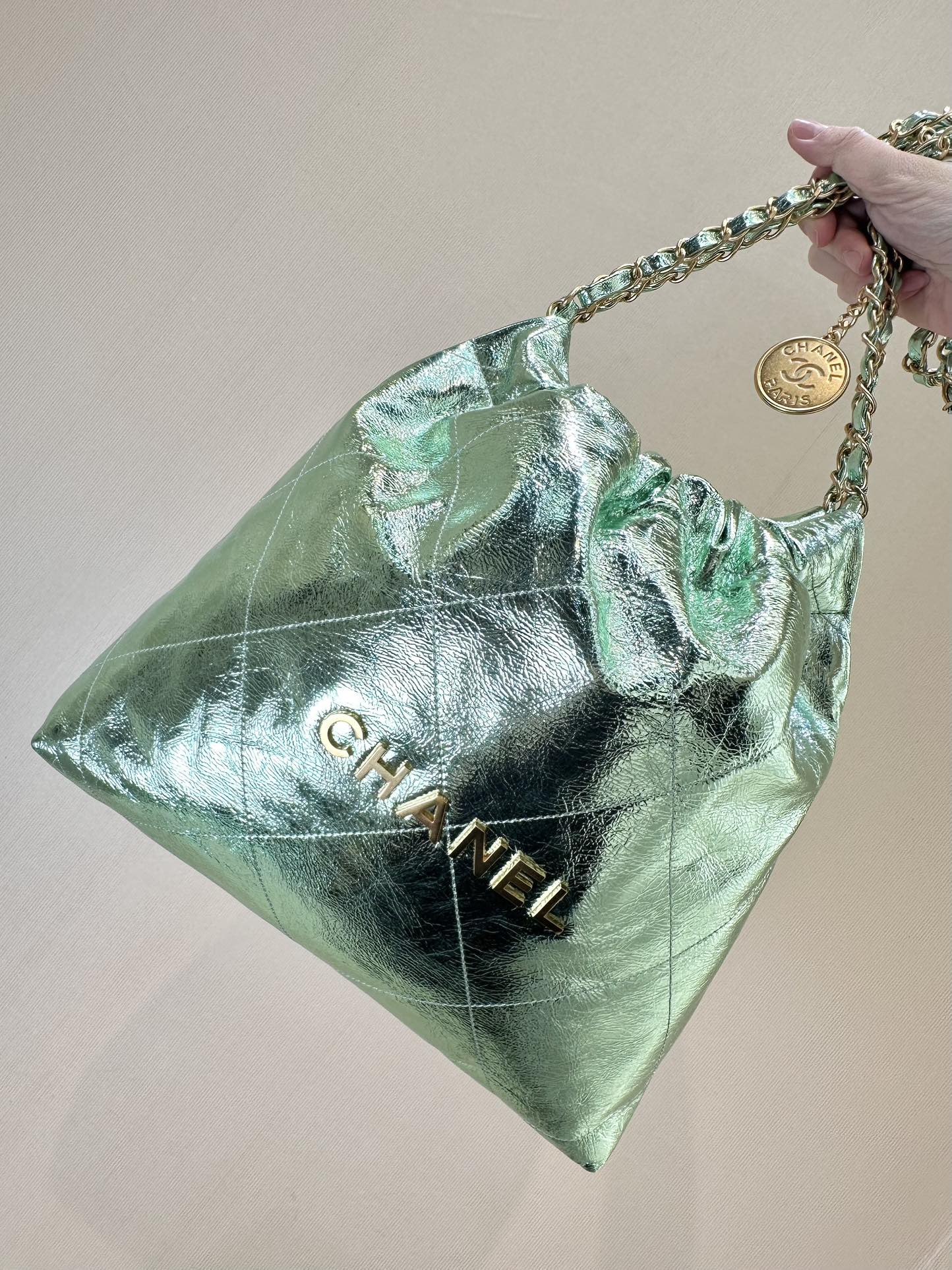 CHANEL Большой объём состаренный логотип оригинальная кожа ромбовидная стёжка сумка года шоппер импортная коровья кожа