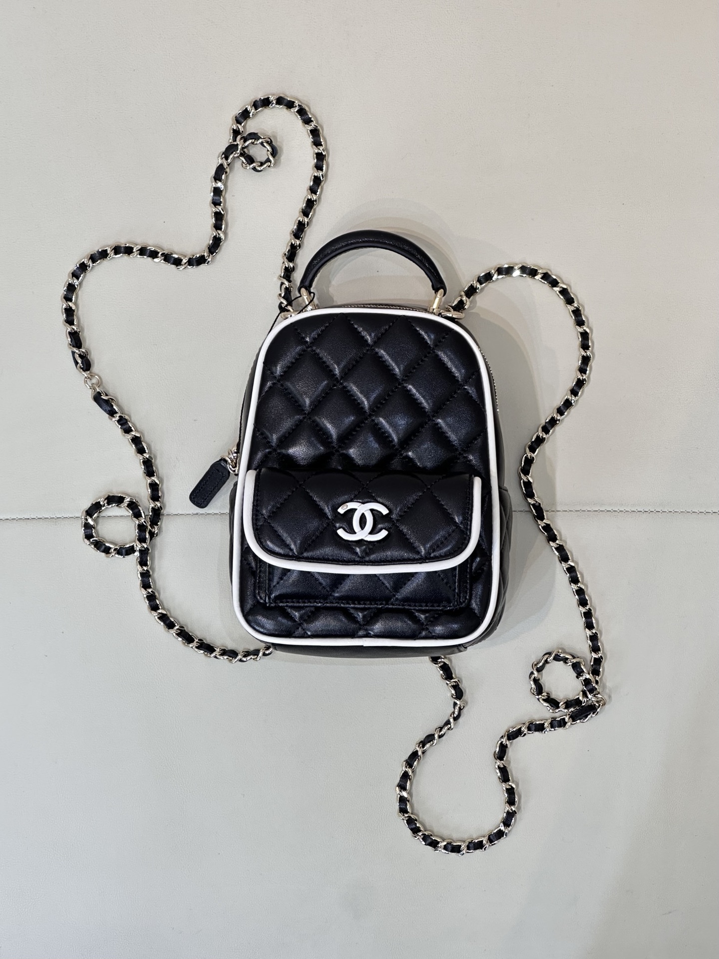 CHANEL 24C mini маленькі ранец, двухплечны ранец, скура ягняці, вінтажная бліскучая фурнітура, вытанчаны і ўніверсальны - вышэйшая якасць