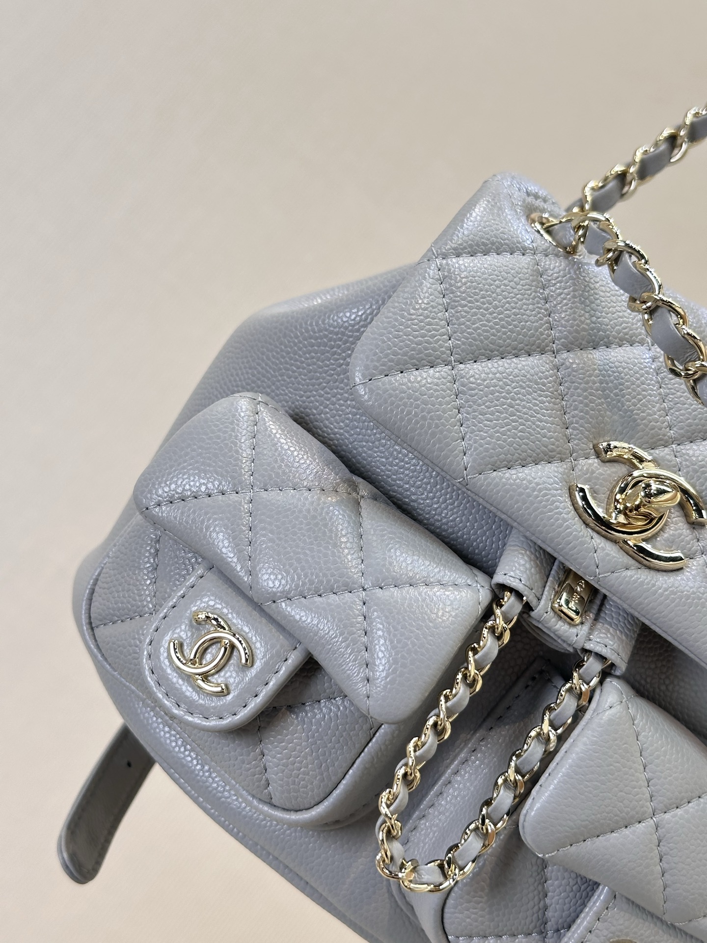 Chanel Quilted Leather Mini Backpack with Chain Straps - Gray 2 i1744873116568 5149 0 1