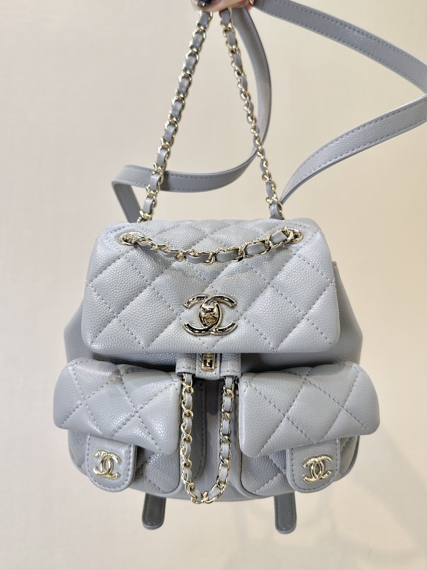 Chanel Quilted Leather Mini Backpack with Chain Straps - Gray 3 i1744873116762 599 0 2