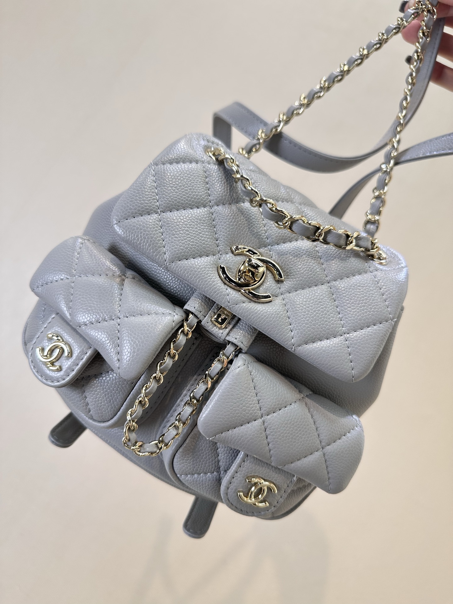 Chanel Quilted Leather Mini Backpack with Chain Straps - Gray 1 i1744873117869 4837 0 0