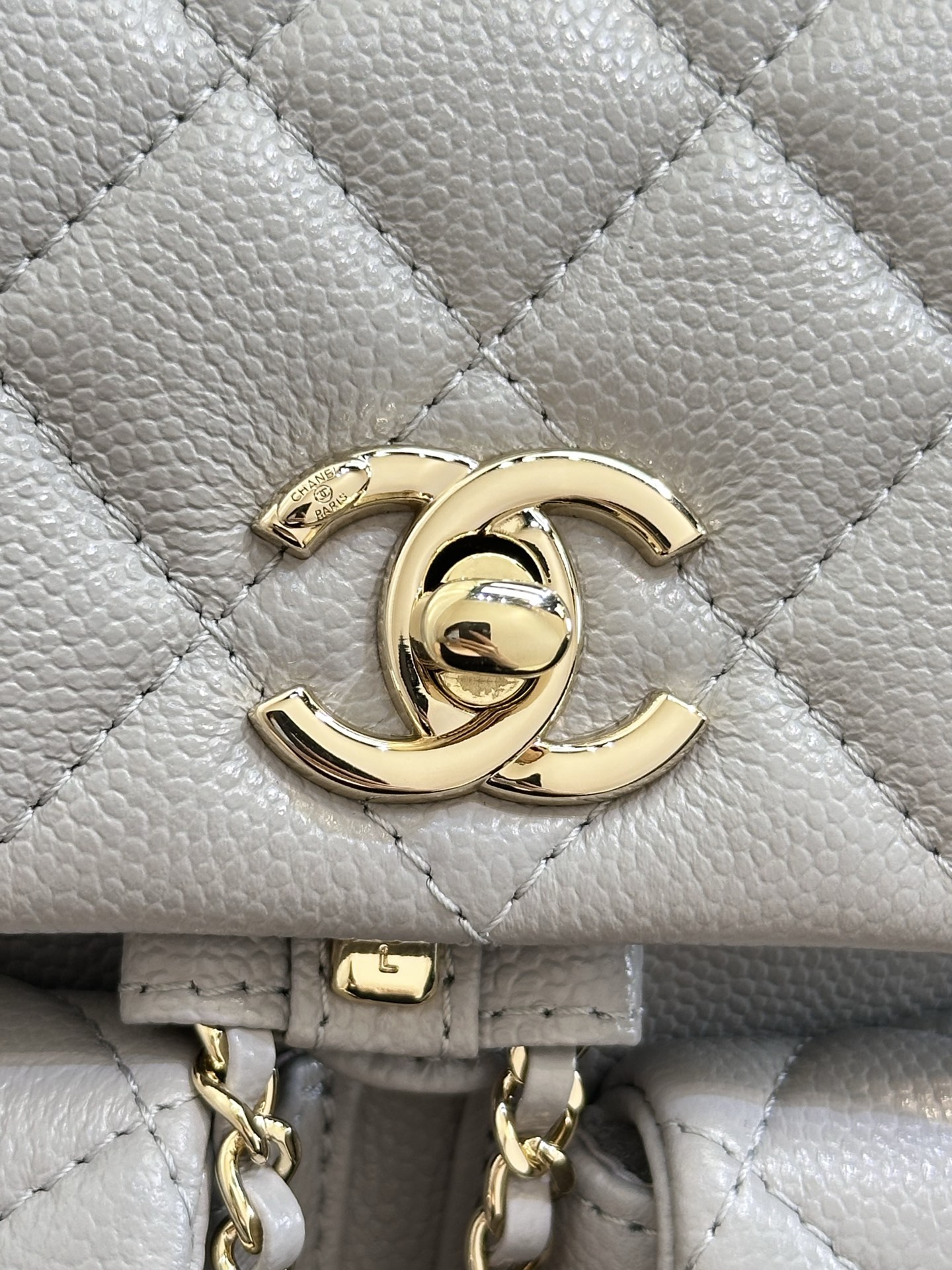 Chanel Quilted Backpack Champagne Gold Hardware, Lambskin Leather, Gray 2 i1744873132296 8667 0 1