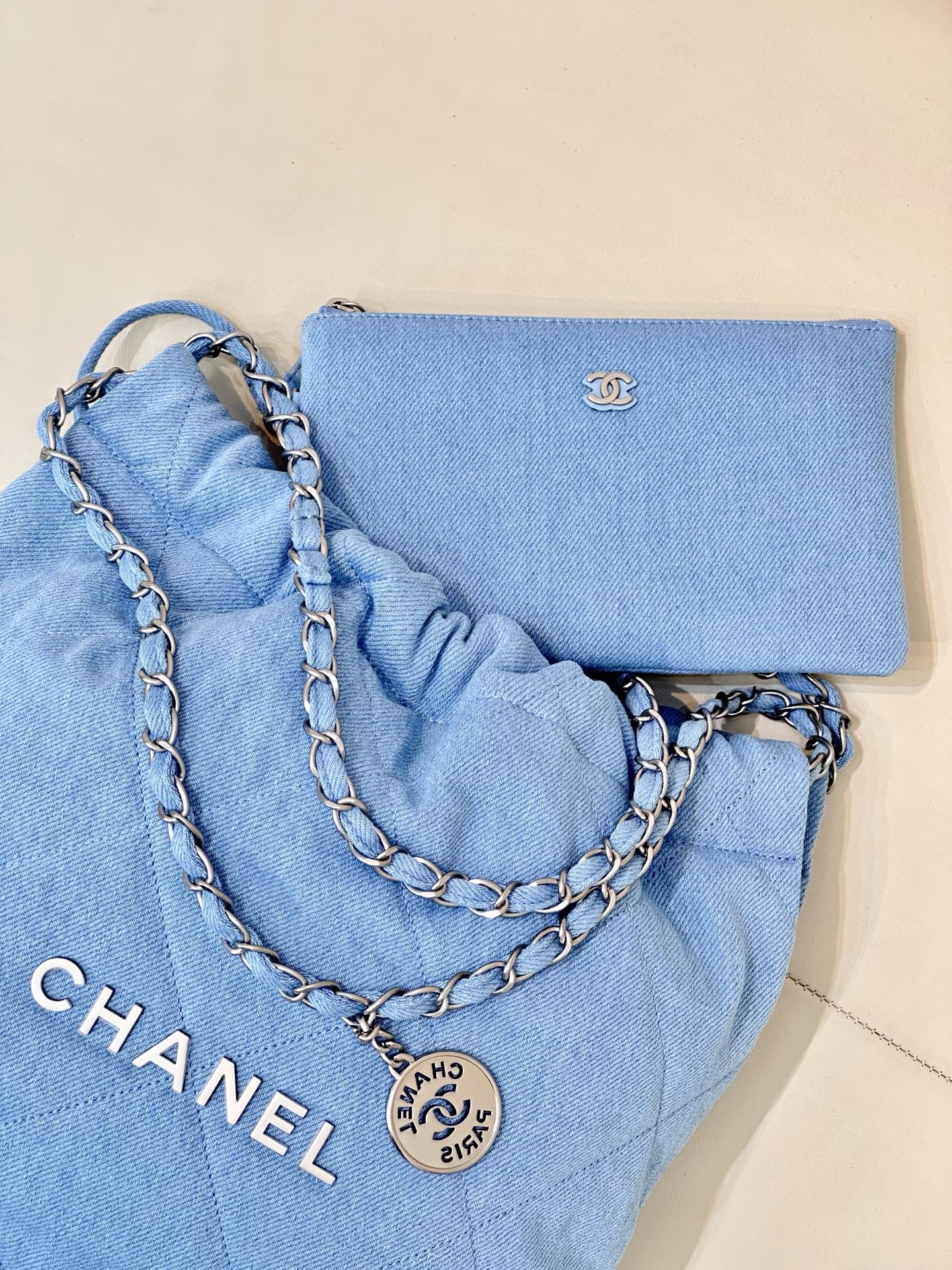 Chanel Blue Denim Quilted CC Charm Bucket Bag with Chain Strap 7 i1745057361523 9342 0 5