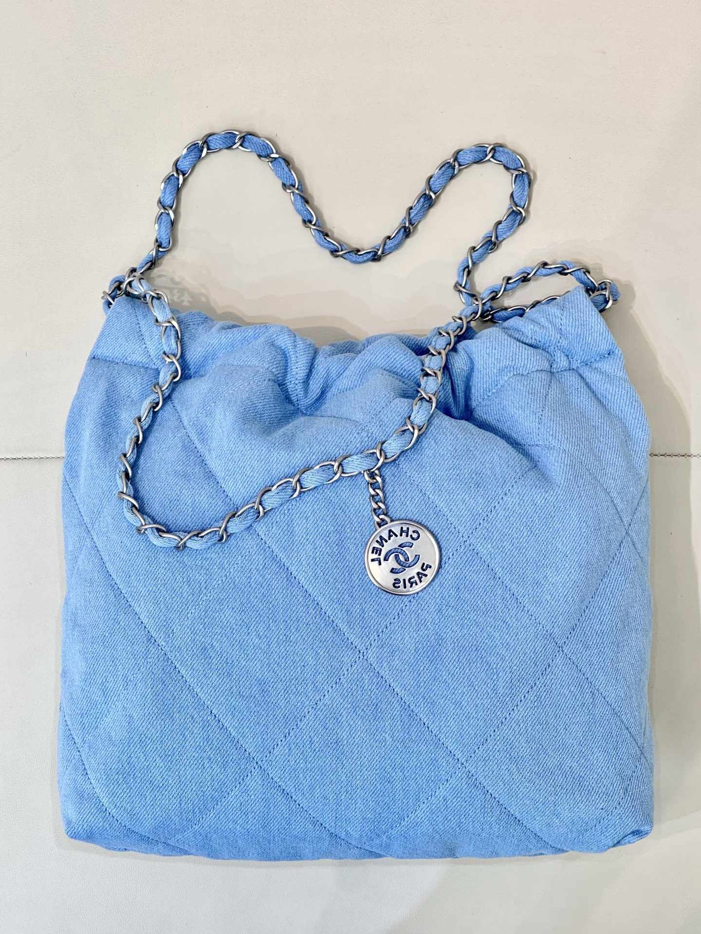 Chanel Blue Denim Quilted CC Charm Bucket Bag with Chain Strap 8 i1745057361597 9473 0 6