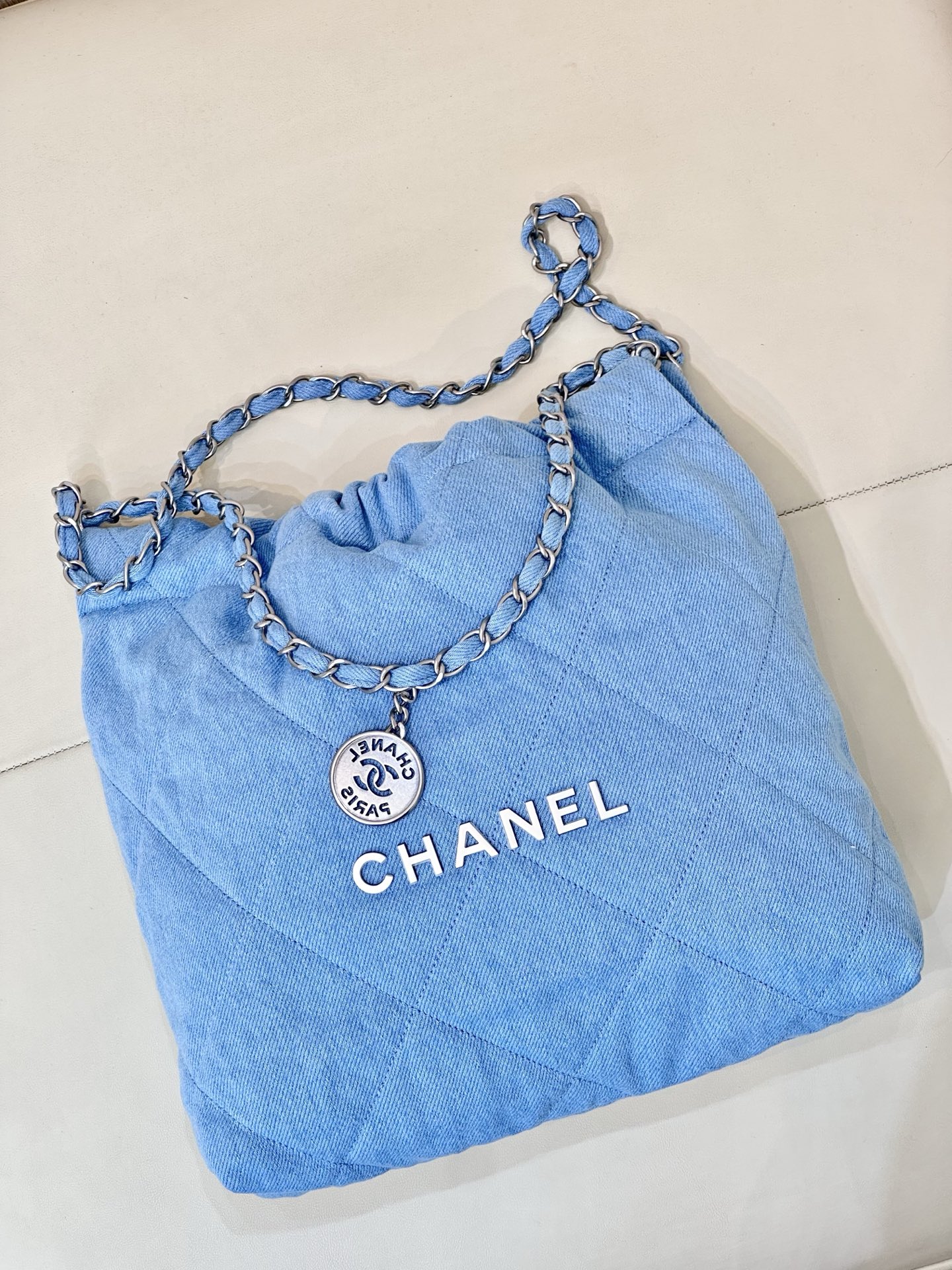 Chanel Blue Denim Quilted CC Charm Bucket Bag with Chain Strap 4 i1745057365395 4128 0 2